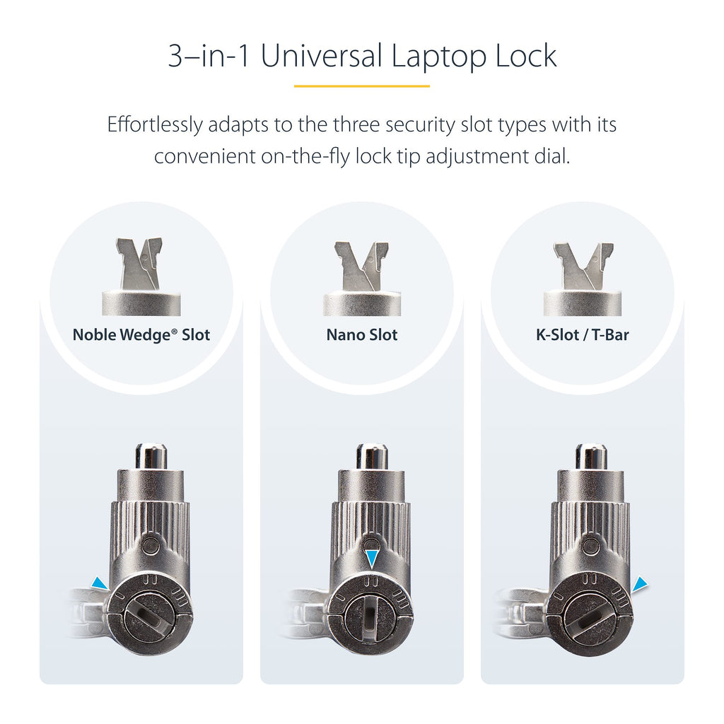 3-in-1 Laptop Lock 2m Security Cable