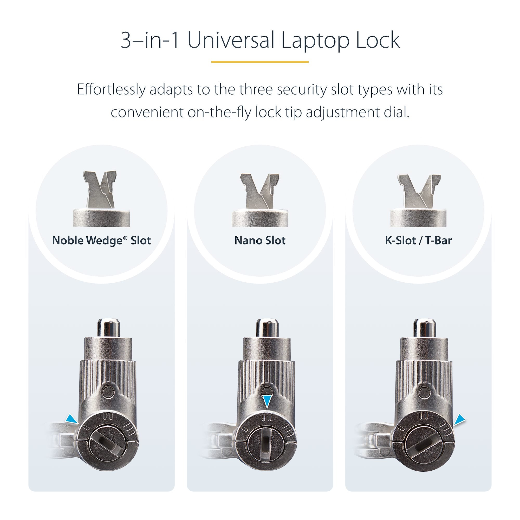 3-in-1 Laptop Lock 2m Security Cable