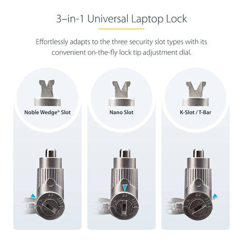 3-in-1 Laptop Lock 2m Security Cable