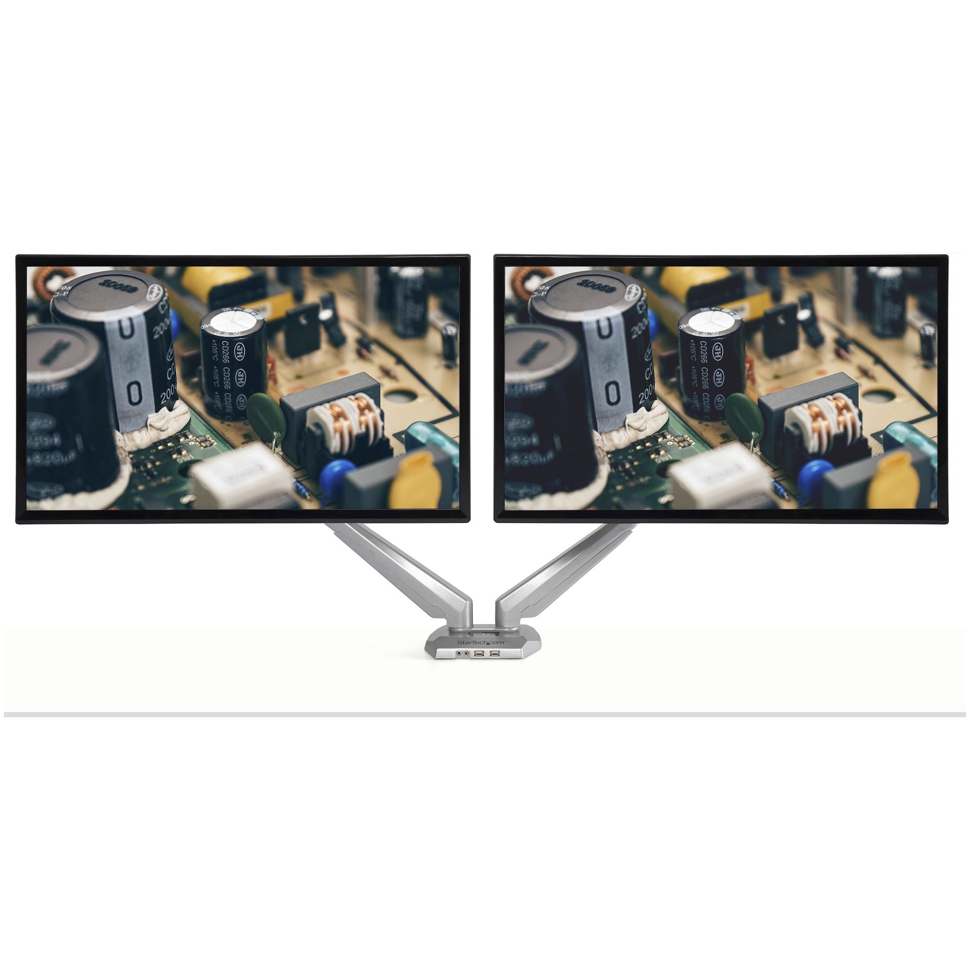 Desk Mount Dual Monitor Arm w/ USB/Audio
