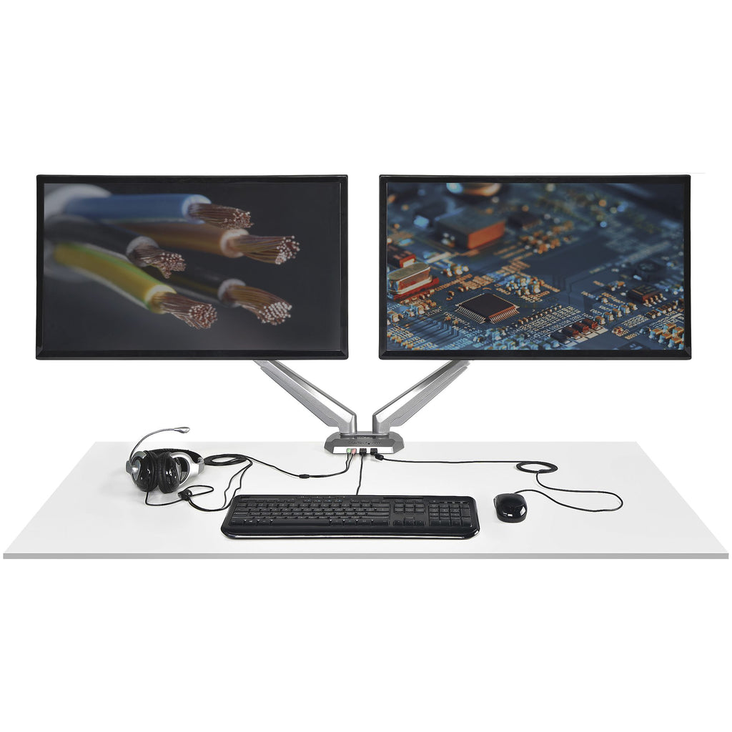 Desk Mount Dual Monitor Arm w/ USB/Audio